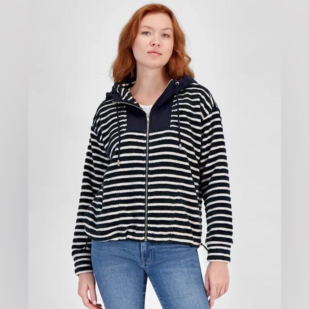 Nautica Jeans Nautica Women's Striped Hooded Zip-Up Sweatshirt XXL